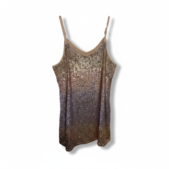 Skies Are Blue Curvy Rose Gold Sequin Mini Dress Party Cocktail Sparkly 3X - Picture 1 of 8